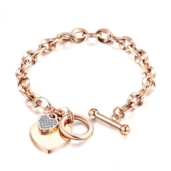 Bracelets De Charme En Acier Inoxydable Coeur D'amour Pour Les Femmes Cadeau De Fête Mode Chaîne Bracelet Bijoux En Gros Texte Gravé Drop Delivery Dhjd1