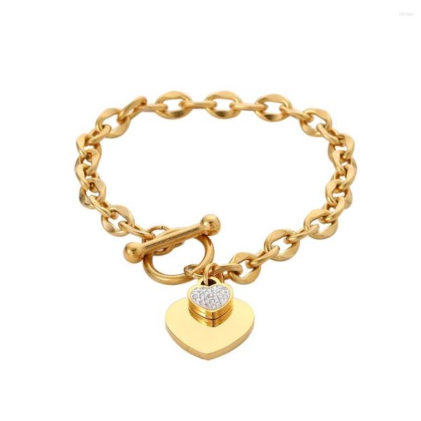 Bracelets porte-bonheur en acier inoxydable coeur d'amour pour les femmes cadeau de fête mode pendentif en cristal chaîne OT bijoux en gros