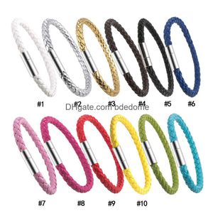 Pulseras de encanto Cierres magnéticos de acero inoxidable Pulsera de cuero trenzado 12 colores Hombres 6 mm Brazaletes de cuerda de cera para mujeres Moda de lujo Je Dhils