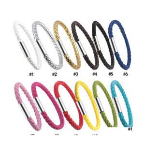 Bracelets De Charme En Acier Inoxydable Fermoirs Magnétiques Bracelet En Cuir Tressé 12 Couleur Hommes 6Mm Corde De Cire Bracelets Pour Femmes Mode De Luxe Otcg6