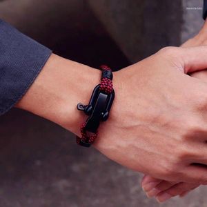 Pulseras de encanto Pulsera de hombre de acero inoxidable Grado ajustable A Paracord Cuerda Braclet Homme Doble capa desmontable Camping al aire libre