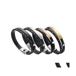 Bracelets de charme Bracelet en cuir pour hommes en acier inoxydable fait à la main Mtilayer bracelet tressé bracelet Q274Fz livraison directe bijoux Dhati