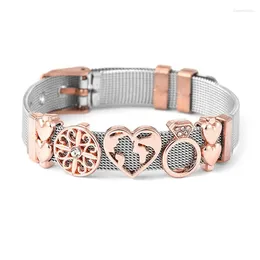 Bracelets de charme Bracelet en maille en acier inoxydable avec des perles de glissière de la couronne de coeur DIY Brand Bijoux Gift For Women Men Summer Style
