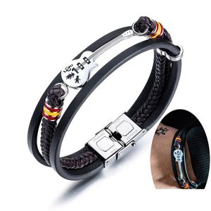 Bracelets Charmelets de acero inoxidable cuero de mini guitarra para hombres punk personalizado de cuerda genuina música de moda joya de moda drop del dhnc3