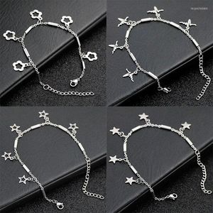 Bracelets de charme Bracelet étoile Pentacle en acier inoxydable pour femmes couleur argent chaîne à maillons bracelets de fleurs femmes #39;s bracelet bijoux