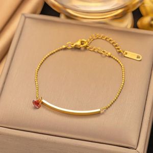 Bracelets de charme Bracelet de coeur d'amour rouge en acier inoxydable pour les femmes Girls Couleur or Little Perles Chaînes de poignet