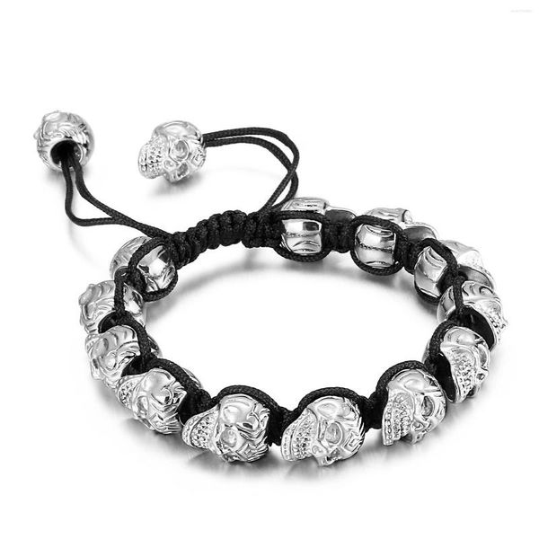 Bracelets porte-bonheur en acier inoxydable crâne perles Bracelet hommes réglable os Punk Cool homme Bracelet bijoux