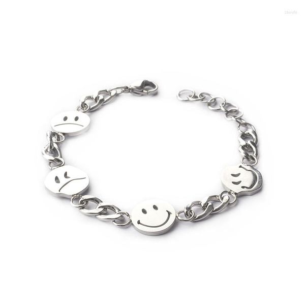 Bracelets porte-bonheur en acier inoxydable visage souriant Bracelet à breloques lien en métal sourire triste pour femmes et hommes bijoux