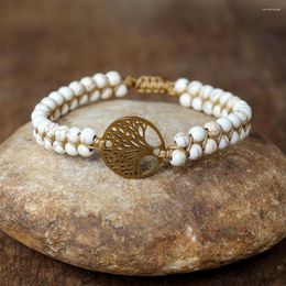 Bracelets porte-bonheur acier inoxydable arbre de vie Bracelet tressé femmes bohême Yoga chaîne Wrap bijoux faits à la main blanc