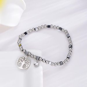 Bracelets de charme Bracelet arbre de vie en acier inoxydable pour femmes carrés noirs Crystal perle pulseras mujer moda cadeaux dropcharm