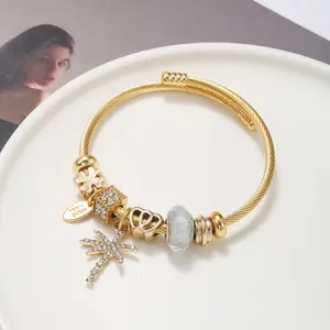 Bracelets de charme en acier inoxydable fil cristaux cocotier perlé or réglable femmes