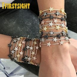 Bracelets de charme Star Bar Link Chain Bracelet Tennis Pavé Minuscule Sparking Brillant CZ Pierre Étoiles Pour Femmes Simple Bijoux Fête 231101