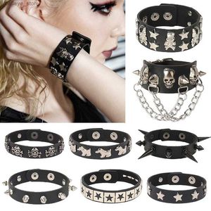 Pulseras de encanto Star Spike Pulsera de cuero Pulsera para hombre Mujeres Punk Rock Brazalete Joyería gótica Cuero Ajustable Cosplay Emo Accesorios góticos L23121