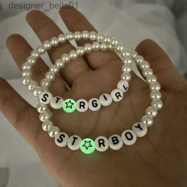 Pulseras con dijes StarGirl Star Boy Letters Pulseras para la amistad 2023 Moda Ajustable White Pearl Girl Boy's Pulseras Joyería al por mayor L231214