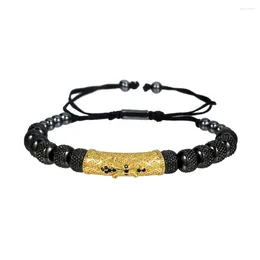 Charm Armbanden Stalen Armband Mannen Gevlochten Touw Goud Kleur Klassieke Kubieke Zirkoon Buis Charms Trendy Groothandel Verkoop Sieraden Accessoires