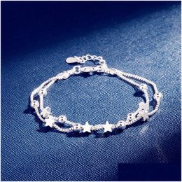 Bedelarmbanden Sterling Sier Dubbele Lagen Sterren Kralen Voor Vrouwen Elegante Box Chain Armband Verjaardagsfeestje Cadeau Drop Delivery Sieraden Dhjm9