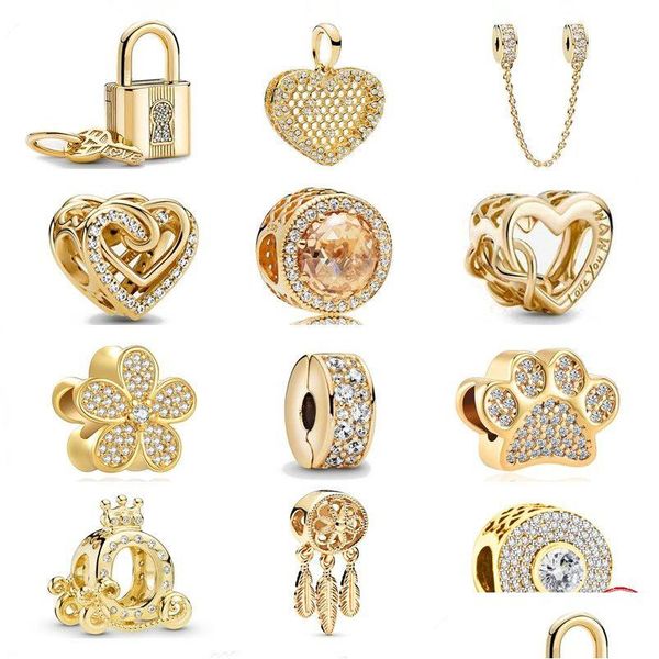 Bracelets de charme Pendentif en argent sterling et perle d'or en forme de coeur brillant scintillant convient au bijou pour femme de bricolage primitif Dhipo