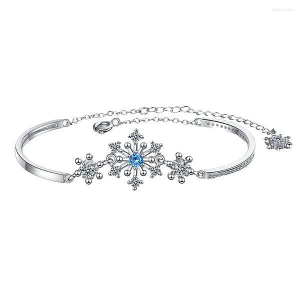 Bracelets de charme Bracelet en argent sterling Flocon de neige Chaîne de poignet Montre à la mode Exquis Élégant Bracelet Strass Incrusté Miss