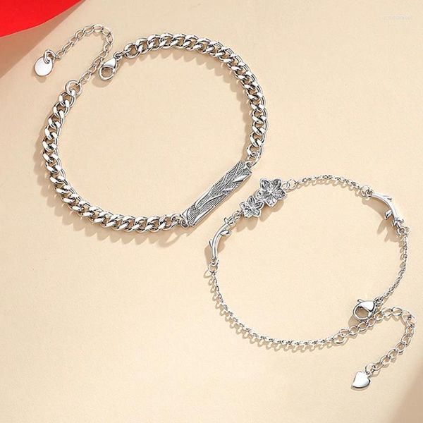 Bracelets de charme en argent Sterling couleur fleur et branche pour amoureux Couple main chaîne lien bijoux de mode originaux