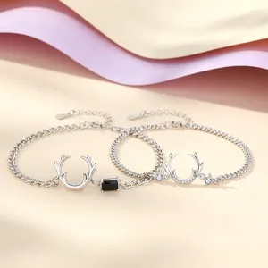 Bracelets porte-bonheur couleur argent Sterling, écoute de cerf pour amoureux, Couple, chaîne à main, bijoux originaux à la mode S235