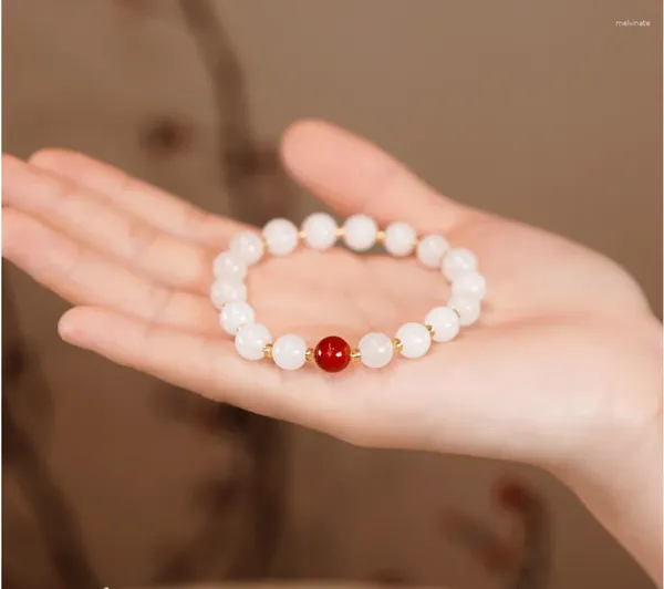 Bracelets de charme en argent sterling blanc jade rouge agate bracelet de perles pour femmes 2024 copines à la mode net léger luxe