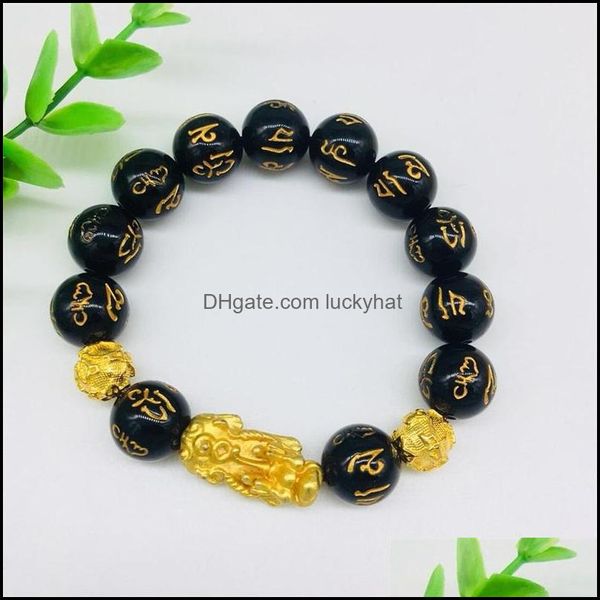 Bracelets de charme Bracelettes Bracelet Men Femmes Unisexe Chinois Feng Shui Pi Xiu Obsidien Proupeau Gol Selon et bonne chance 438 Z2 D OTZMF