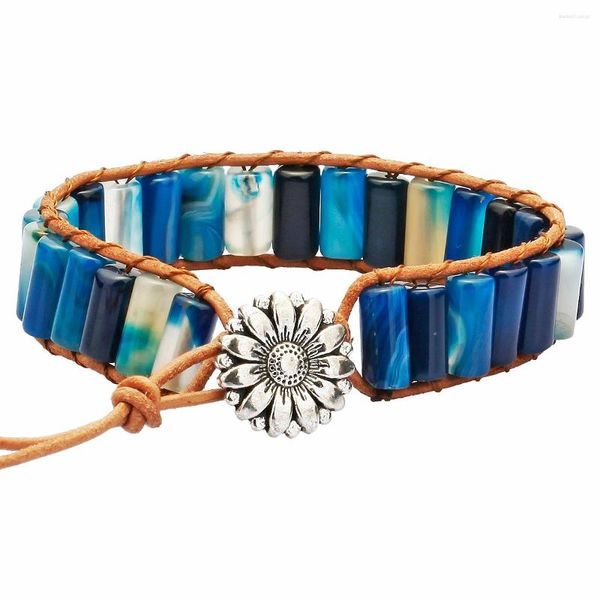 Pulseras con dijes Piedra para mujer Envoltura de cuero Curación con cuentas Ajustable Unisex 8 