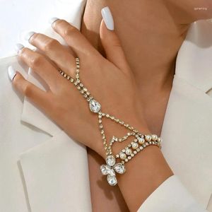 Bedelarmbanden Stonefans Mode Parel Strass Ring Aangesloten Armband Voor Vrouwen Gepersonaliseerde Vinger Pols Hand Sieraden Bangle