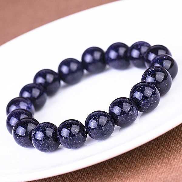 Braceletas de encanto Men estiramiento brazalete elástico piedra natural de piedra azul joyería de moda expandible joyas de moda creadas cuentas redondas de vidrio