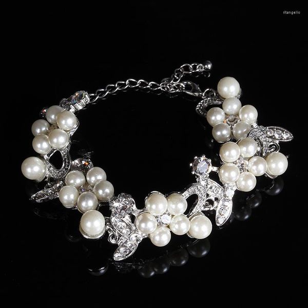 Pulseras con abalorios estilo nupcial perla pulsera mujer Gril joyería de moda boda desfile fiesta brillante espectáculo magnífico EE9004