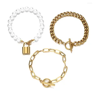 Bracelets de charme Bracelet de chaîne de papier de serrure en acier inoxydable pour femmes