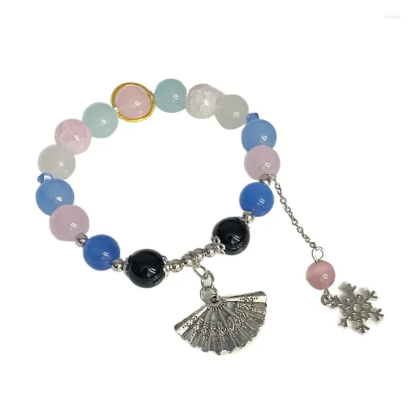 Pulseras con dijes, elegante colgante en forma de abanico, pulsera con cuentas, pulsera moderna, adorno, pulsera con adorno único