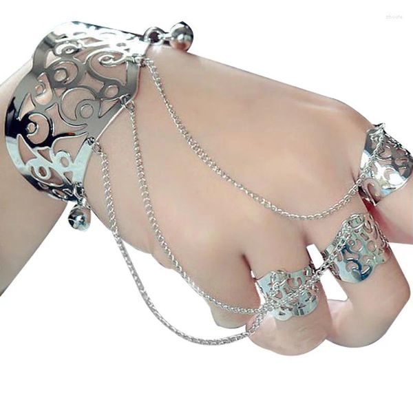 Pulseras de encanto con elegantes pulseras de muñeca de muñequera de brazalete doradas doradas con anillos para mujeres (plata)