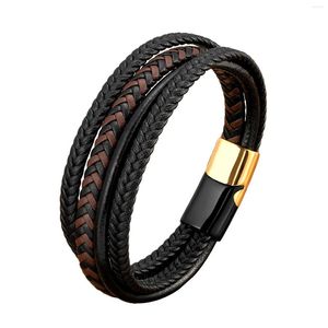 Bracelets porte-bonheur Tendance Rétro Multicouches Cuir Homme Bracelet Acier Inoxydable Fermoir Magnétique Bijoux Pour Spécial Anniversaire Cadeau