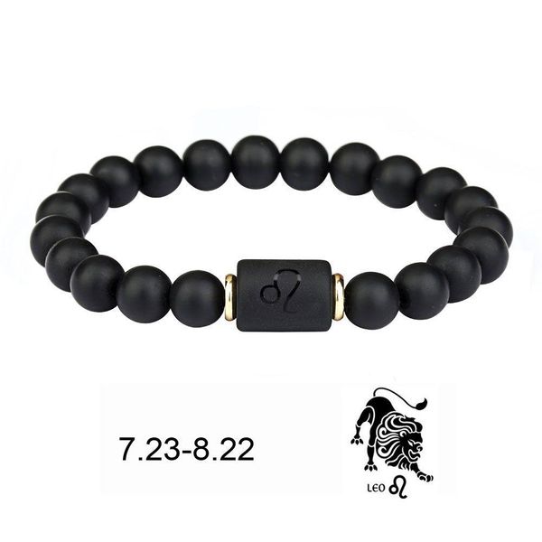 Pulseras con dijes Amor de verano Pulsera del zodiaco para hombres Mujeres Parejas a juego 8Mm Mate Grano negro Signo de estrella Constelación Horóscopo Judío Dh0Ol