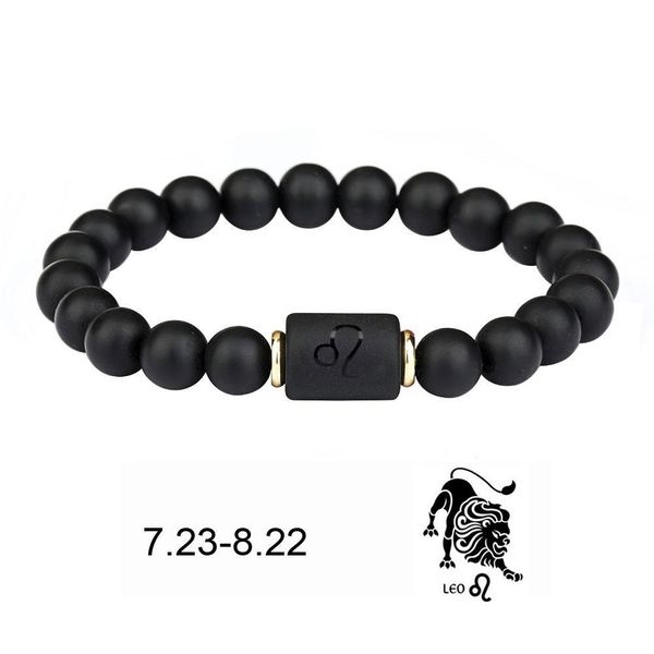 Pulseras de encanto Amor de verano Pulsera del zodiaco para hombres Mujeres Parejas a juego 8 mm Mate Black Bead Star Sign Constelación Horóscopo Judío Dhcwj