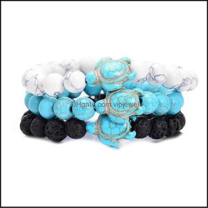 Bracelets de charme Perles de tortue de mer Style Summer Classic 8 mm Turquoise Naturel Stone Elastic Friendship Bracelet Bracelet For Women Men Je dhrag