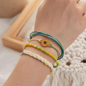 Bracelets porte-bonheur été à la mode tournesol marguerite ensemble pour femmes coloré réglable corde perle chaîne multicouche Bracelet bohème bijoux