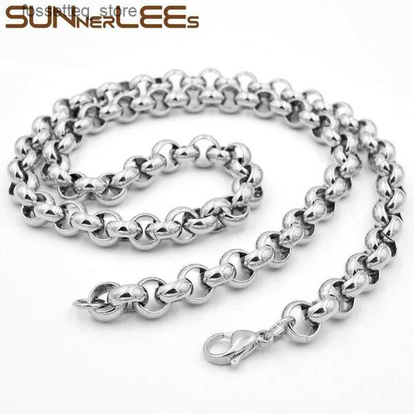 Bracelets de charme SUNNERLEES Collier en acier inoxydable 4mm ~ 9mm Rolo Link Chaîne Argent Couleur Hommes Femmes Bijoux De Mode Cadeau SC43 S L240319