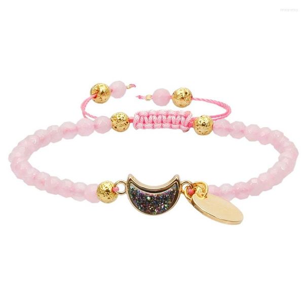 Bracelets porte-bonheur SUNYIK 4mm facettes pierre perles Bracelet lune titane enduit Quartz Druzy cristal réglable bracelet 6 