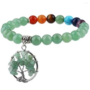 Bracelets porte-bonheur SUNYIK 8mm Vert Aventurine Bracelet Perlé Arbre De Vie Dangle 7 Chakra Cristal Perles Yoga Énergie Reiki Guérison Bijoux