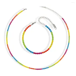 Bracelets de charme Super délicat brillant coloré Zircon cristal collier de tennis ensemble de bracelets bijoux en acier inoxydable pour femmes produits tendance