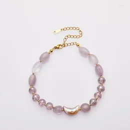 Bracelets de charme Mode douce Lune en forme de perle baroque Bijoux Bracelet Femmes Coréenne Conception originale Bling Cristal Bracelets en pierre naturelle