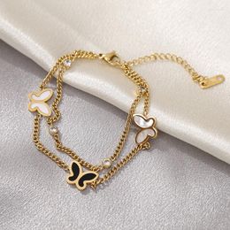 Braccialetti di fascino SZN 316L acciaio inossidabile multistrato perline zircone farfalla braccialetto per le donne ragazze gioielli da polso squisiti regali per feste