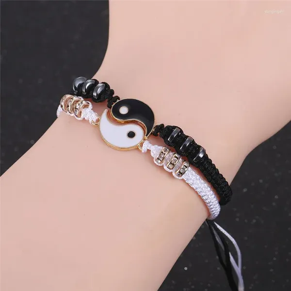 Pulseras con dijes Pulsera trenzada de Tai Chi - Amigo para combinar Yin Yang Pulsera de cordón tejido ajustable - Regalos