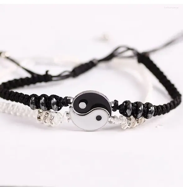 Bracelets de charme Tai Chi Yin Yang Bracelet en alliage noir et blanc deux pièces ensemble cadeau de couple tissé vintage