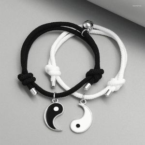 Pulseras con dijes Tai Chi Yin Yang parejas negro blanco cuerda pulsera colgante ajustable trenza a juego amante JewelryCharm Kent22