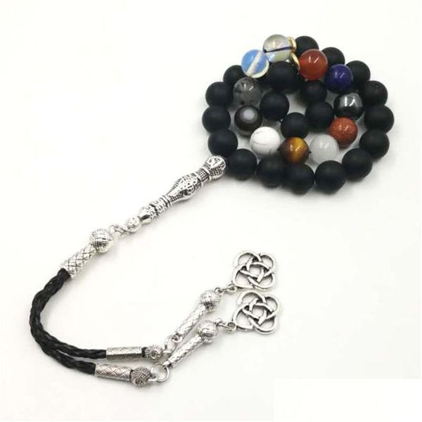 Pulseras con dijes Tasbih de ágatas esmeriladas naturales Piedra arenisca Lapis Lazi Hematita Cristal Ojo de gato Tigre Turquesas blancas Ópalo Saimani Dhhsu