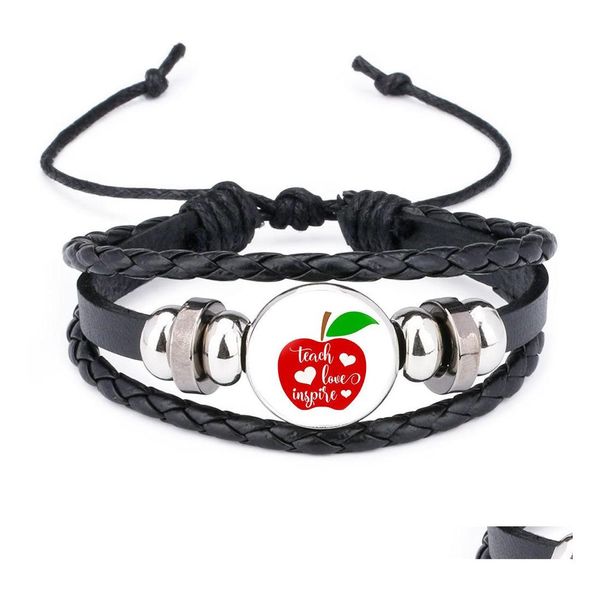 Bracelets porte-bonheur enseigner l'amour inspirer pour femmes hommes fait à la main en cuir tressé corde corde Wrap bracelet mode bijoux enseignants jour cadeau Otazh