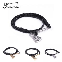 Bracelets de charme Teamer Vintage couleur argent pendentif bibelot Viking esclave amulette épée hache symbole bouclier Bracelet bijoux 239F